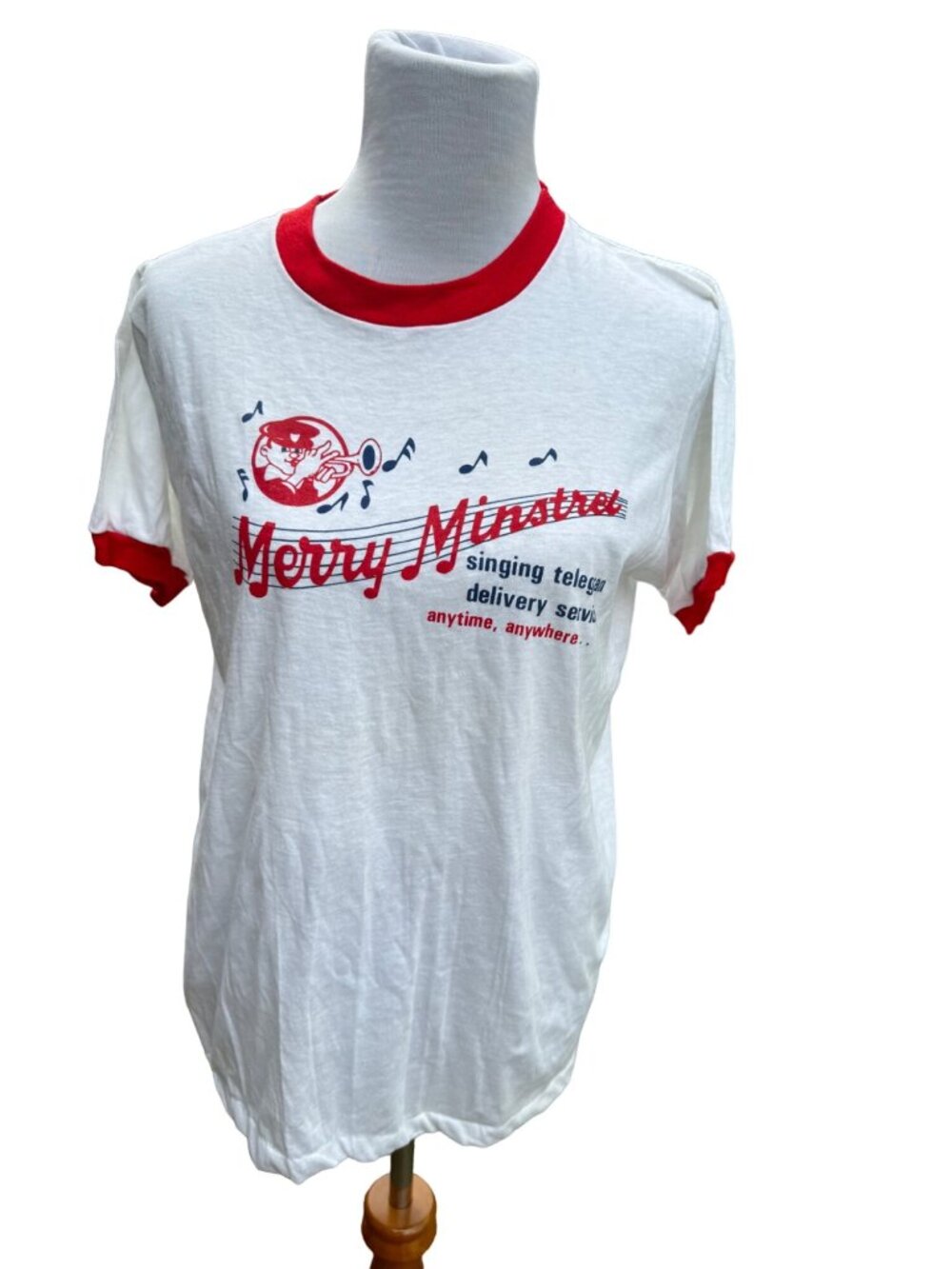 Vintage 80s Merry Minstrel Telegram Service White T-Shirt Mens Size Medium